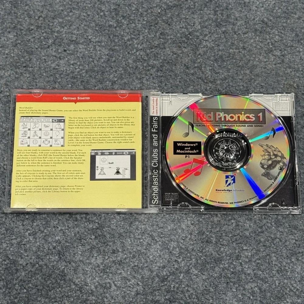 Kid Phonics 1 & 2 CD-ROM Davidson Ages 6-9 Reading Skills Educational Game Songs